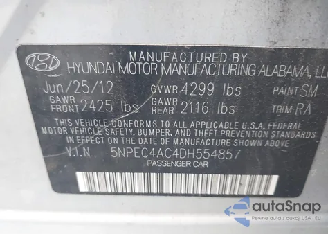 2013 Hyundai Sonata Se/Limited from USA, damaged, VIN 5NPEC4AC4DH554857